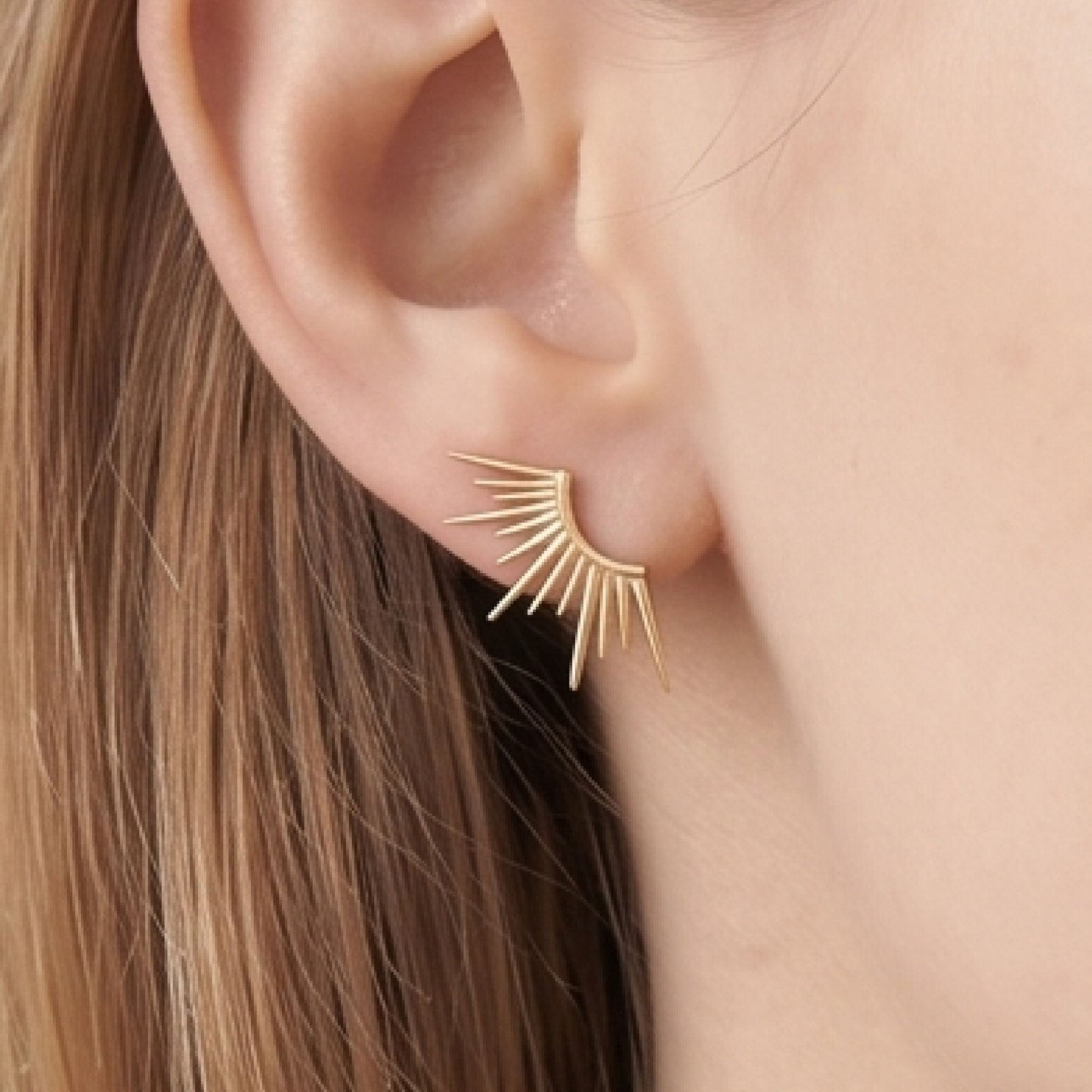 VERONICA Spark Gold Sunburst Stud Earrings for Women – Minimalist Radiant Spike Sculptural Statement Jewelry | Ash Mollie Studio - ASH MOLLIE STUDIO