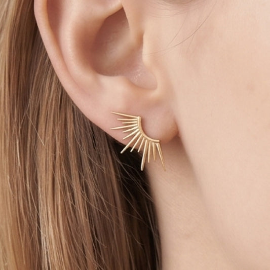 VERONICA Spark Gold Sunburst Stud Earrings for Women – Minimalist Radiant Spike Sculptural Statement Jewelry | Ash Mollie Studio - ASH MOLLIE STUDIO