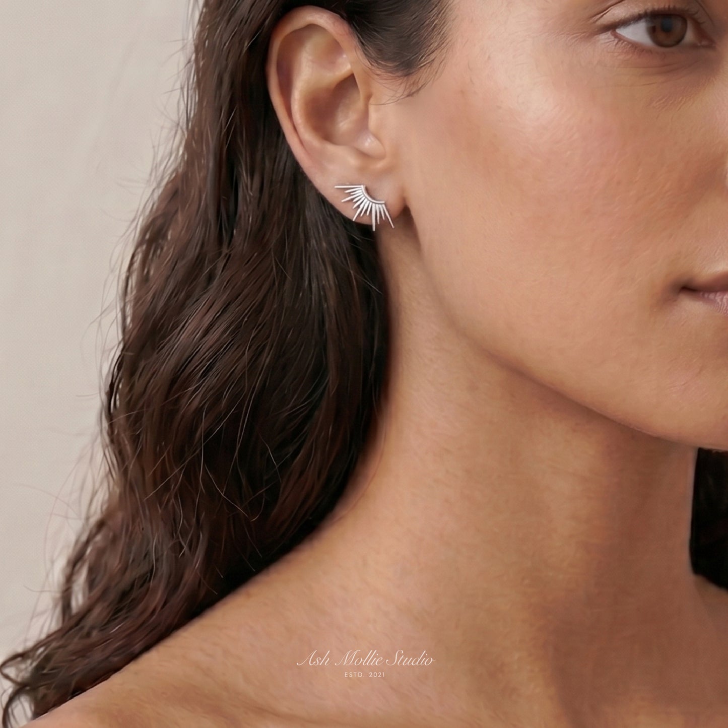 VERONICA Spark Gold Sunburst Stud Earrings for Women – Minimalist Radiant Spike Sculptural Statement Jewelry | Ash Mollie Studio - ASH MOLLIE STUDIO