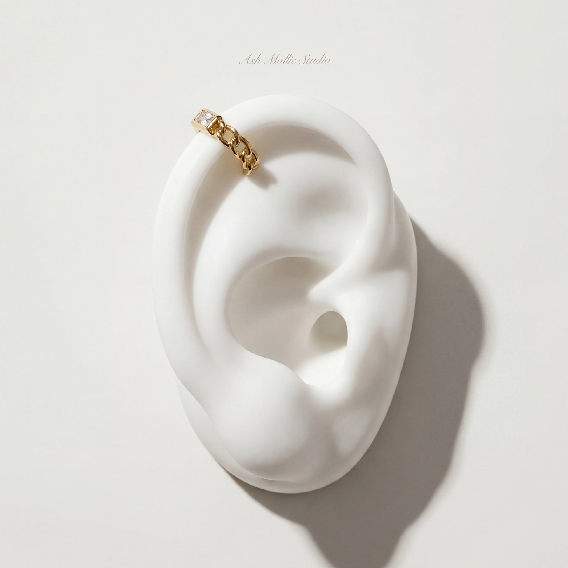 ARYA Gold Chain Ear Cuff with Stone – Statement No Piercing Jewelry | Ash Mollie Studio - ASH MOLLIE STUDIO