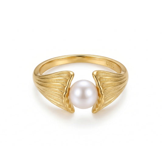 VENUS Gold Pearl Ring – Minimalist Vintage Adjustable Ring for Women | Ash Mollie Studio - ASH MOLLIE STUDIO