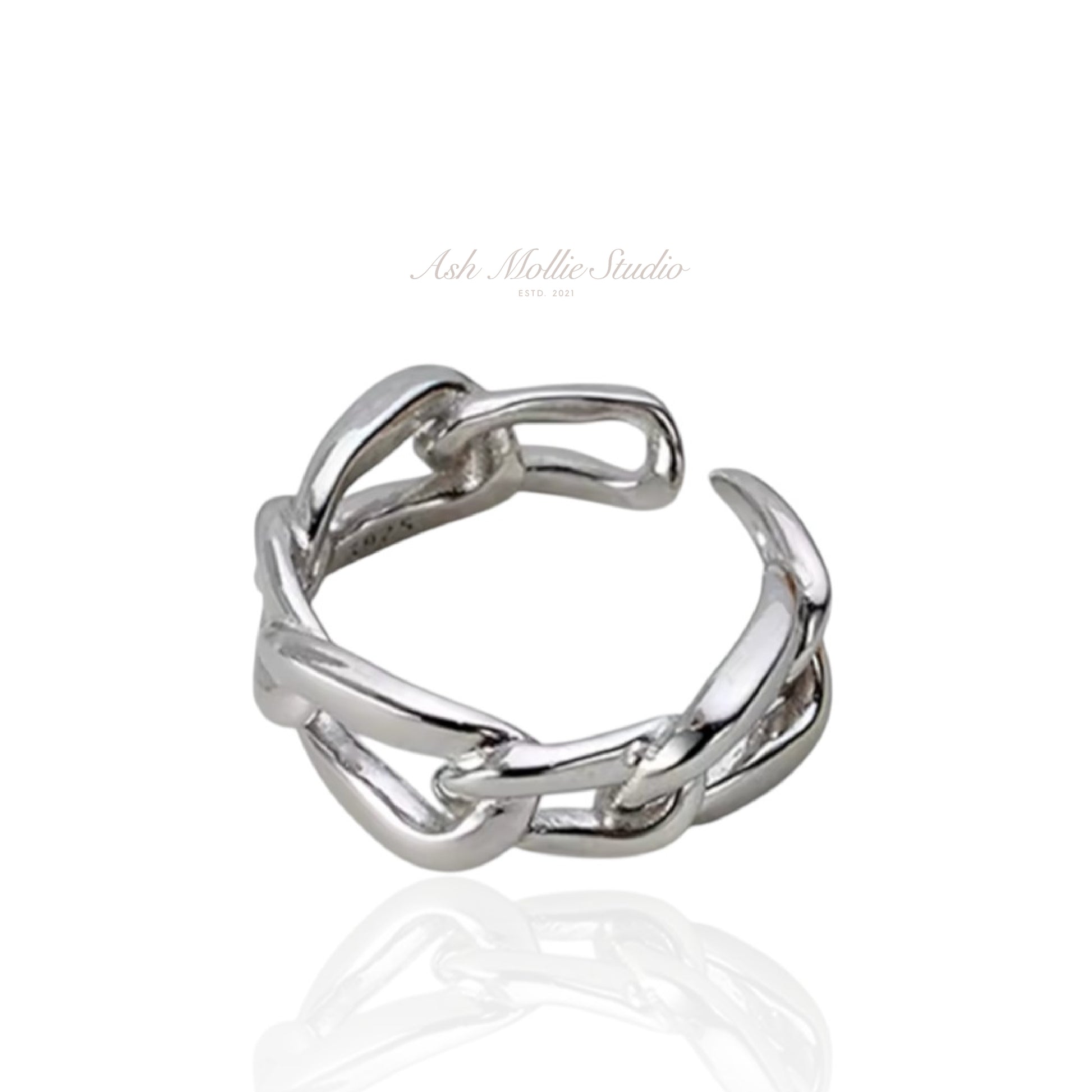 DENA Gold Chain Link Ring for Women – Uneven Minimalist Statement Adjustable Open Ring | Ash Mollie Studio - ASH MOLLIE STUDIO