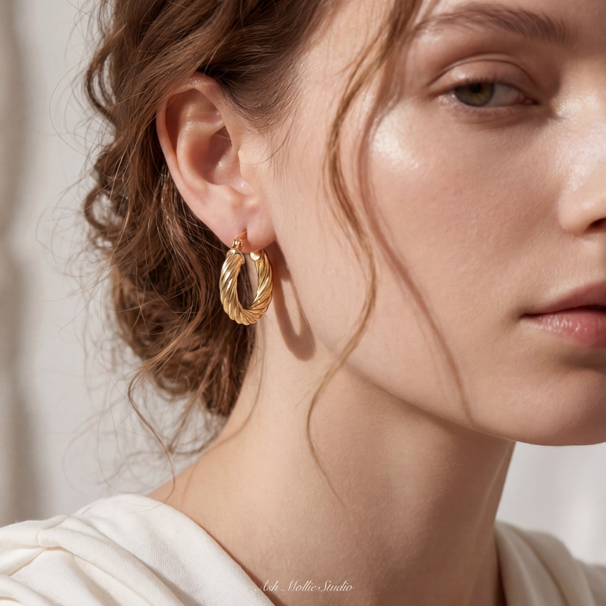 THALIA French Twisted Hoop Earrings - ASH MOLLIE STUDIO