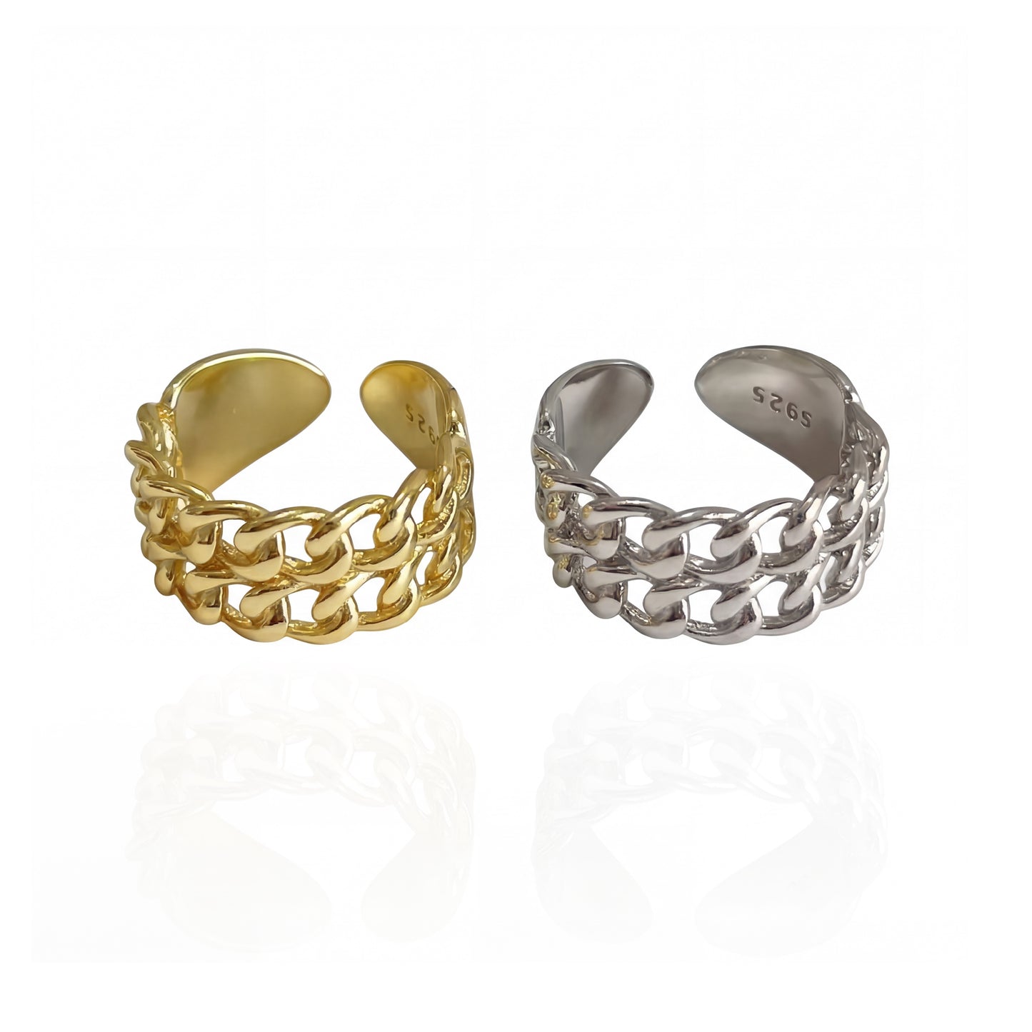 ELIA Gold Double Chain Ring for Women – Thick Minimalist Statement Adjustable Open Ring | Ash Mollie Studio - ASH MOLLIE STUDIO