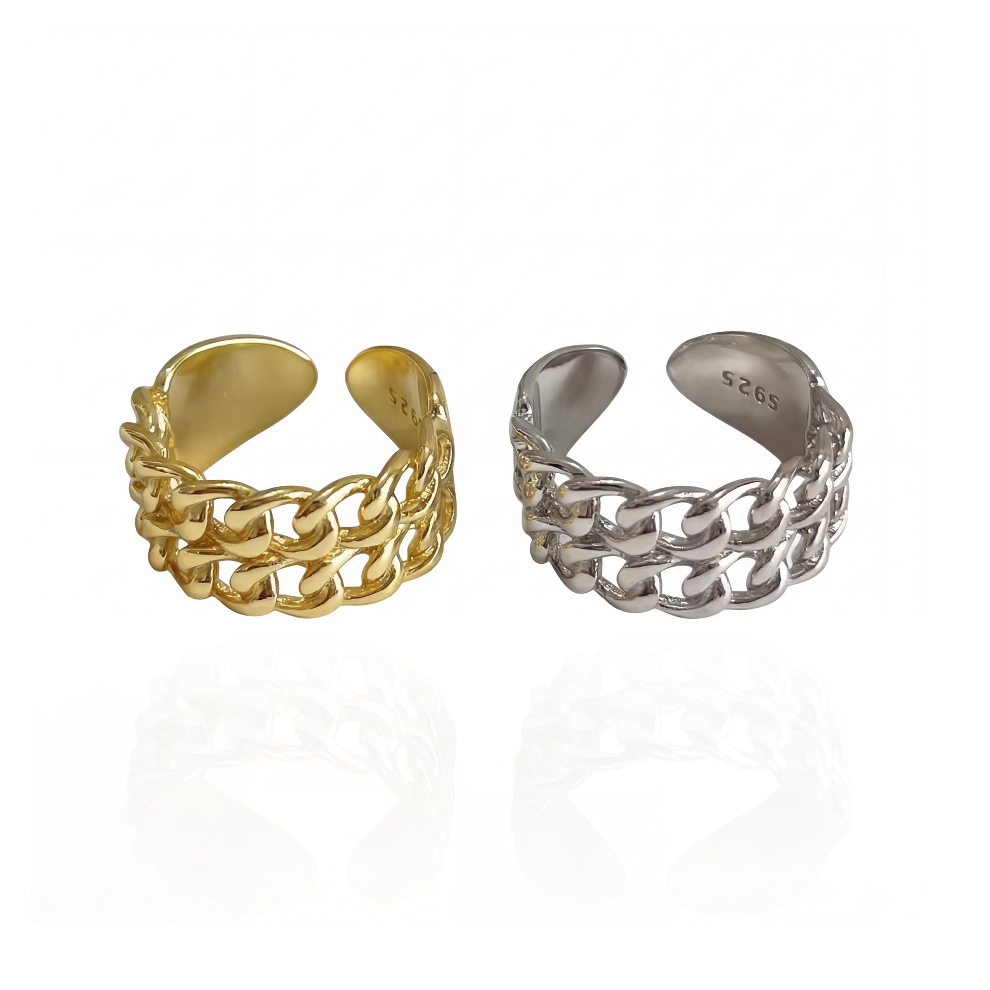 ELIA Gold Double Chain Ring for Women – Thick Minimalist Statement Adjustable Open Ring | Ash Mollie Studio - ASH MOLLIE STUDIO