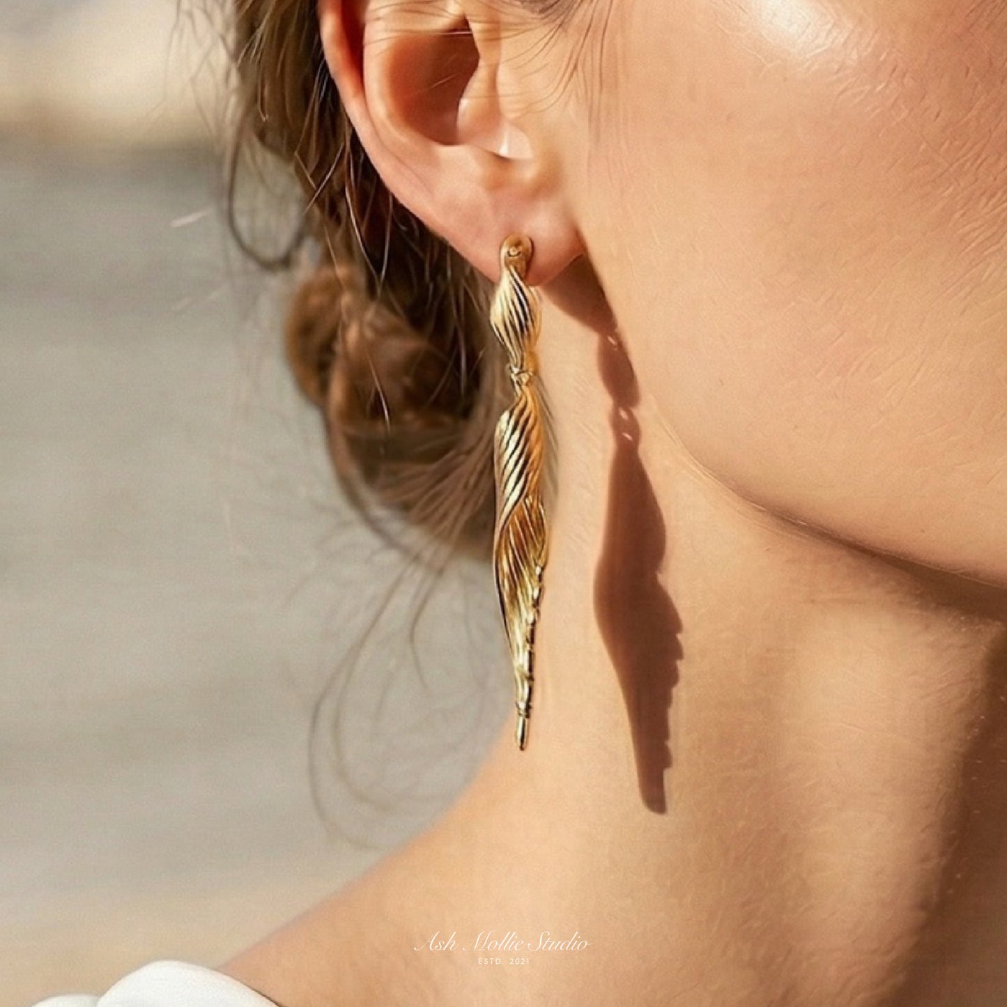 SERAPH Gold Drop Earrings – Elegant Statement Long Earrings for Women | Ash Mollie Studio - ASH MOLLIE STUDIO