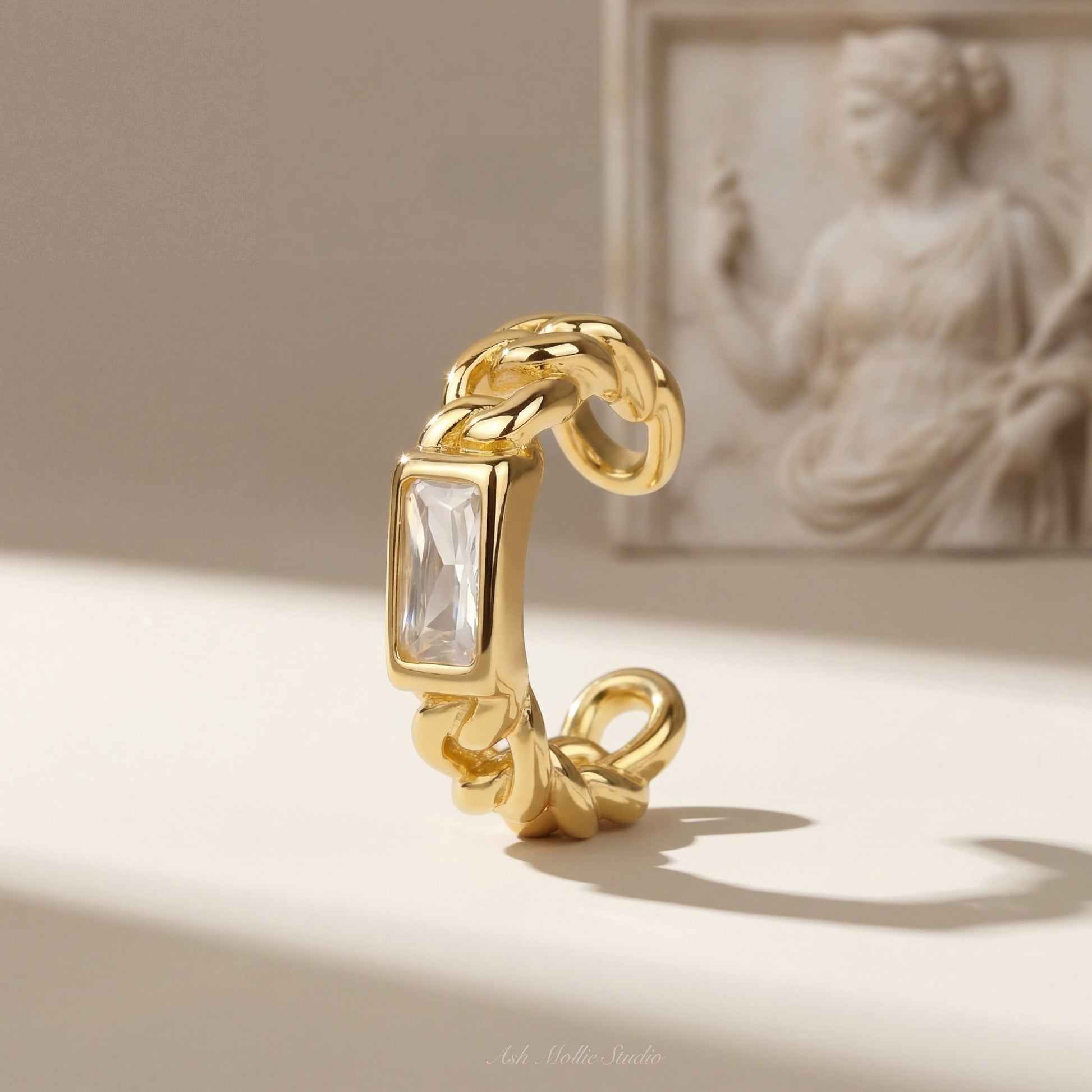 ARYA Gold Chain Ear Cuff with Stone – Statement No Piercing Jewelry | Ash Mollie Studio - ASH MOLLIE STUDIO