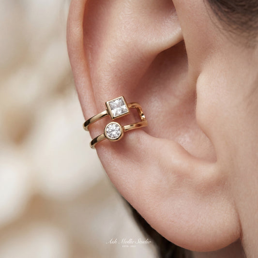 EVE Gold Ear Cuff with Stones – Minimalist Crystal No Piercing Jewelry | Ash Mollie Studio - ASH MOLLIE STUDIO