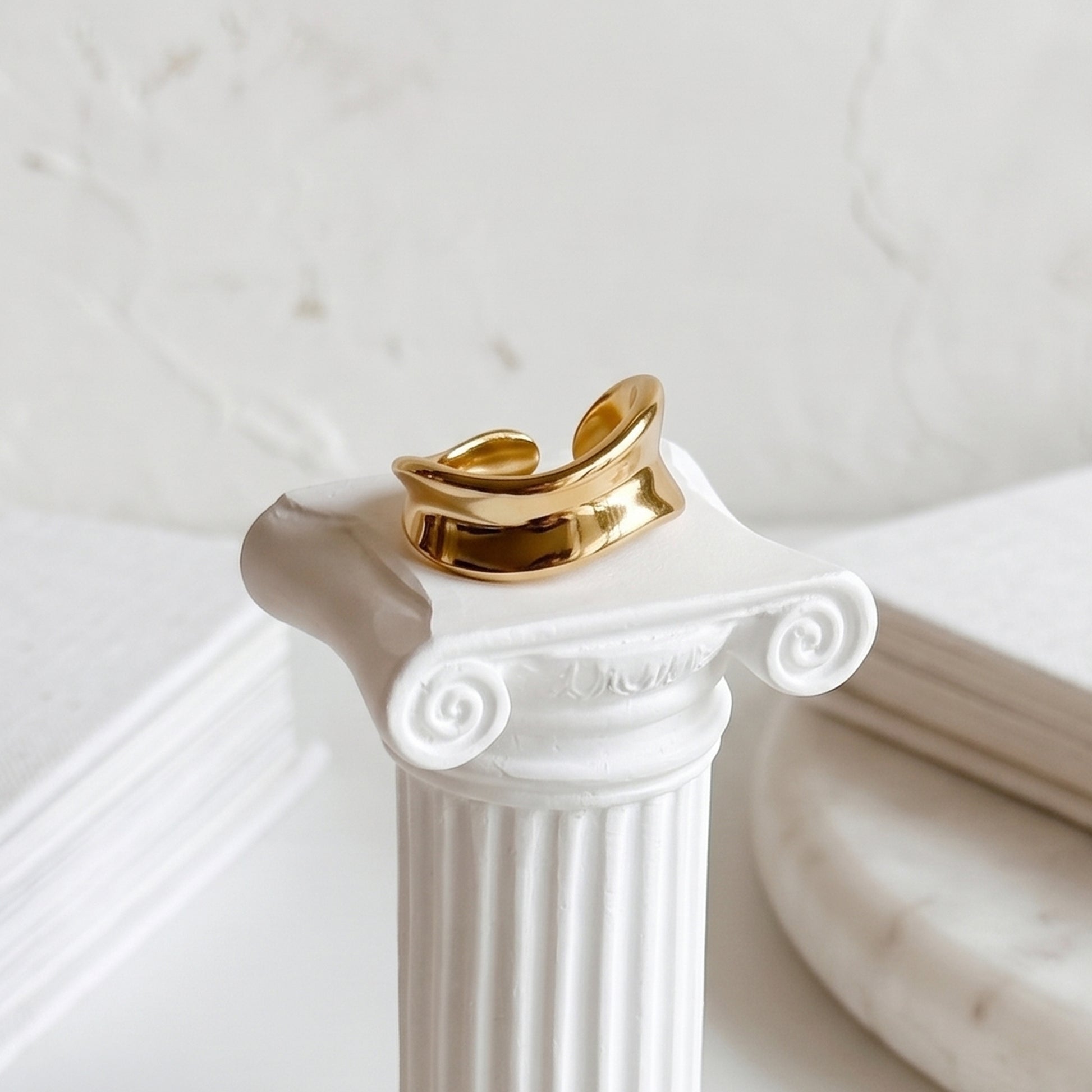 ENYA Gold Wavy Statement Ring for Women – Minimalist Sculptural Adjustable Open Ring | Ash Mollie Studio - ASH MOLLIE STUDIO