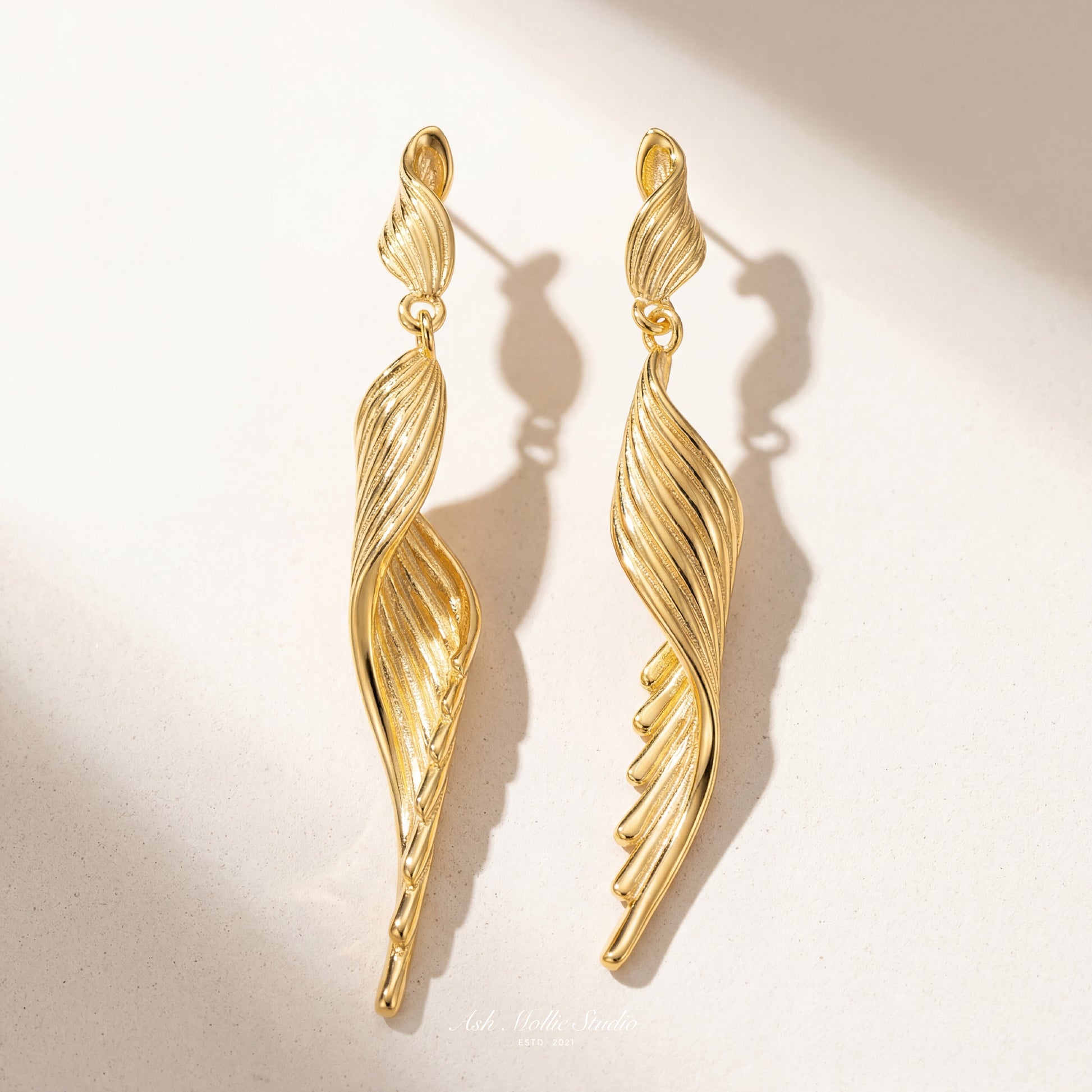 SERAPH Gold Drop Earrings – Elegant Statement Long Earrings for Women | Ash Mollie Studio - ASH MOLLIE STUDIO