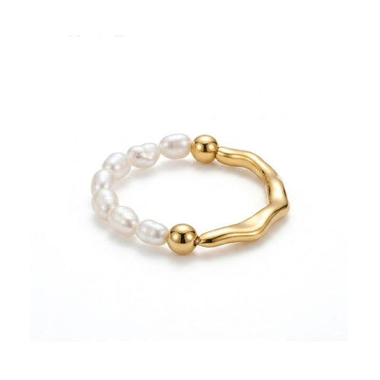 EVIE Gold Pearl Ring for Women – Sculptural Minimalist Adjustable Statement Jewelry | Ash Mollie Studio