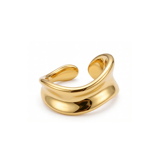 ENYA Gold Wavy Statement Ring for Women – Minimalist Sculptural Adjustable Open Ring | Ash Mollie Studio - ASH MOLLIE STUDIO