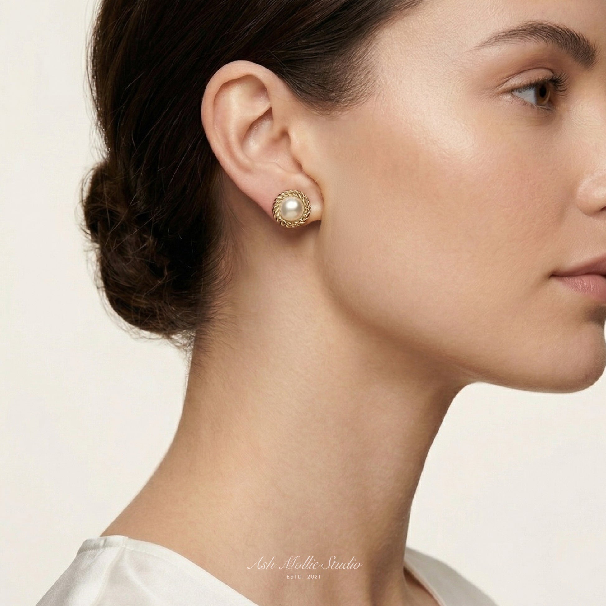 NIXI Gold Round Pearl Stud Earrings for Women – Classic Minimalist Dainty Everyday Jewelry | Ash Mollie Studio - ASH MOLLIE STUDIO