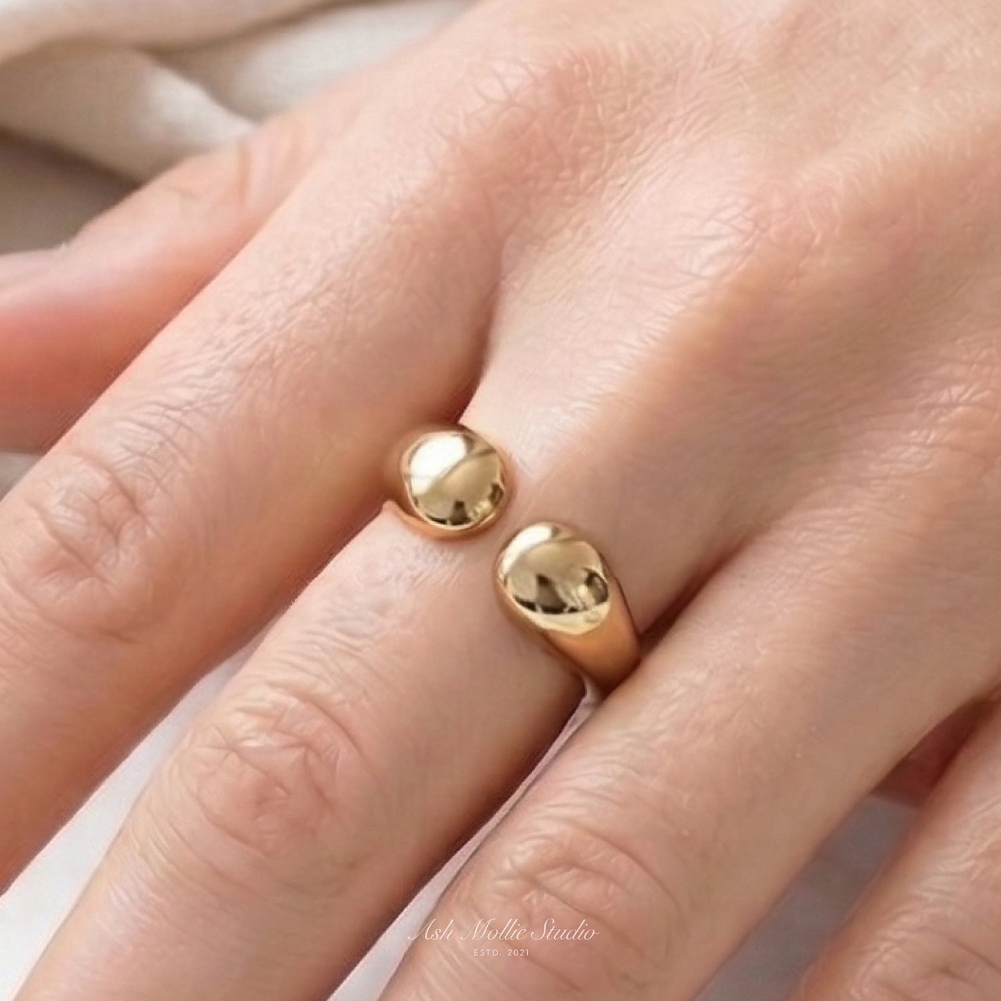 KAFY Gold Teardrop Statement Ring for Women – Minimalist Adjustable Open Sculptural Ring | Ash Mollie Studio - ASH MOLLIE STUDIO