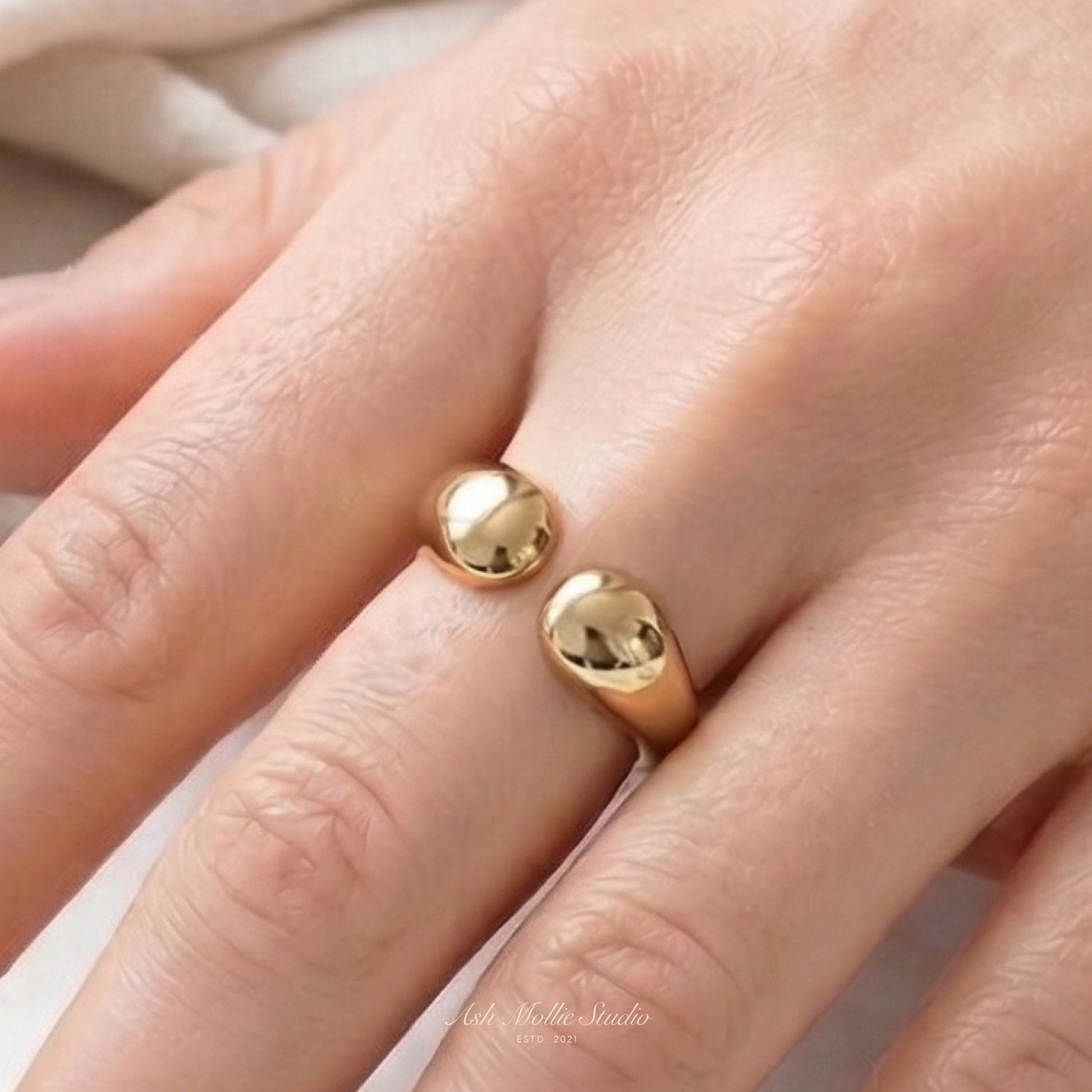 KAFY Gold Teardrop Statement Ring for Women – Minimalist Adjustable Open Sculptural Ring | Ash Mollie Studio - ASH MOLLIE STUDIO
