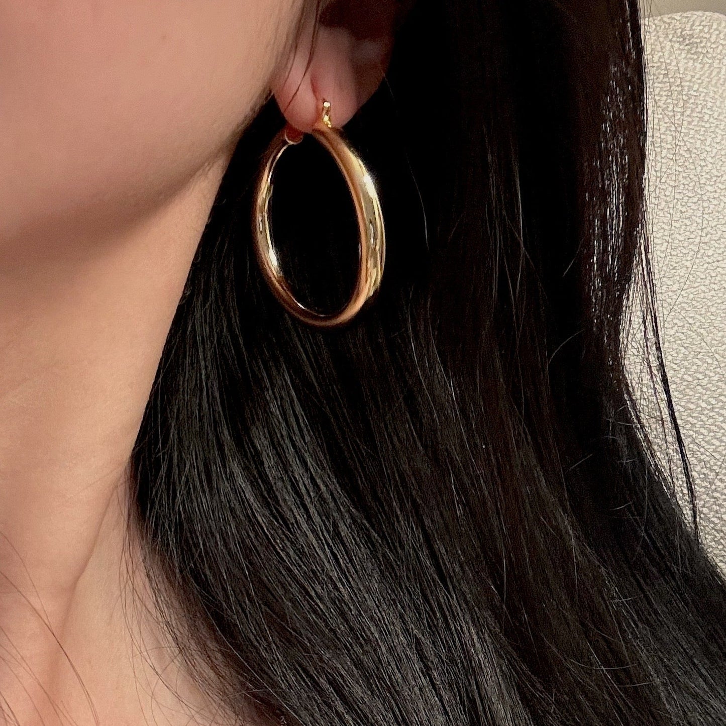 Gold plated big hoop earrings with classic design