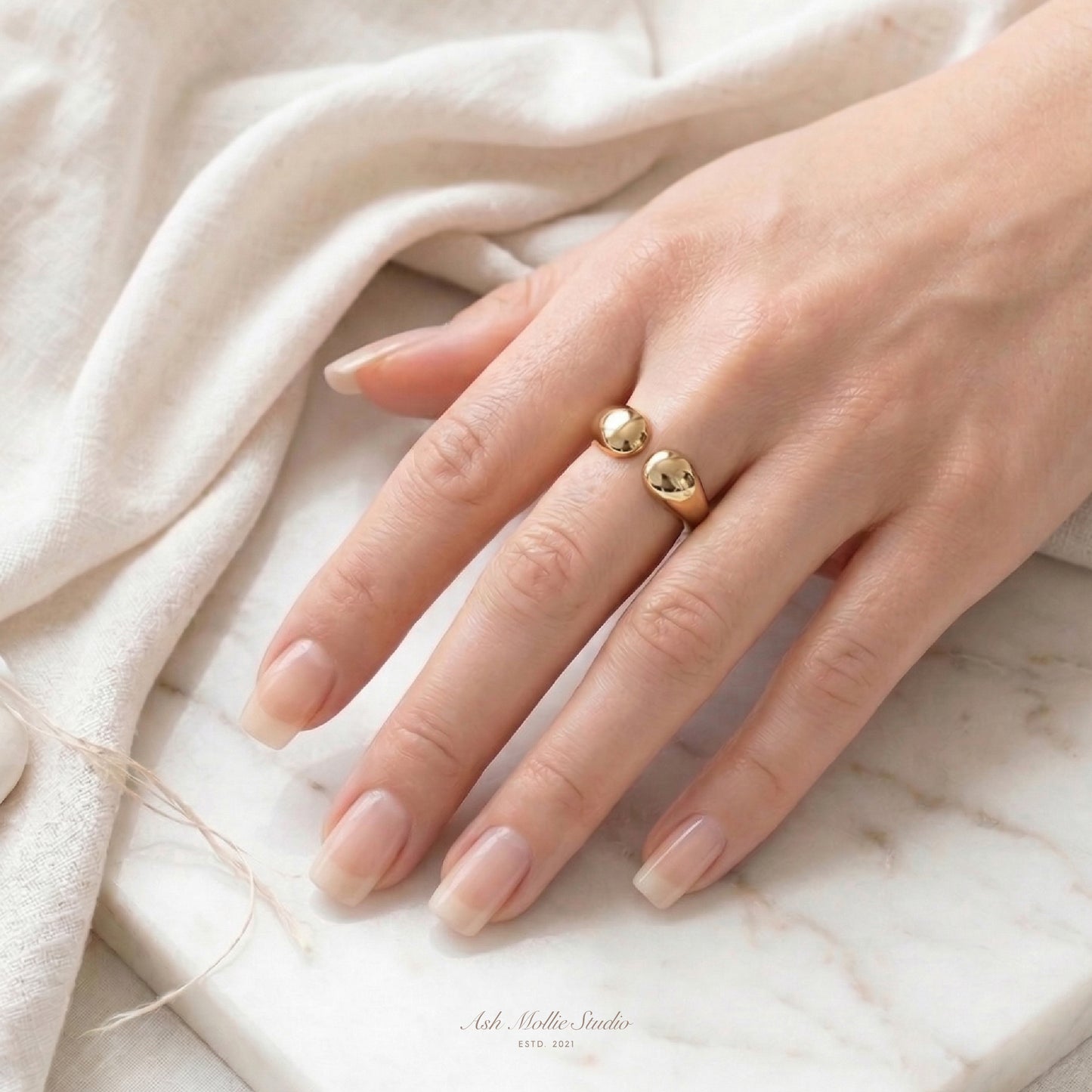 KAFY Gold Teardrop Statement Ring for Women – Minimalist Adjustable Open Sculptural Ring | Ash Mollie Studio - ASH MOLLIE STUDIO