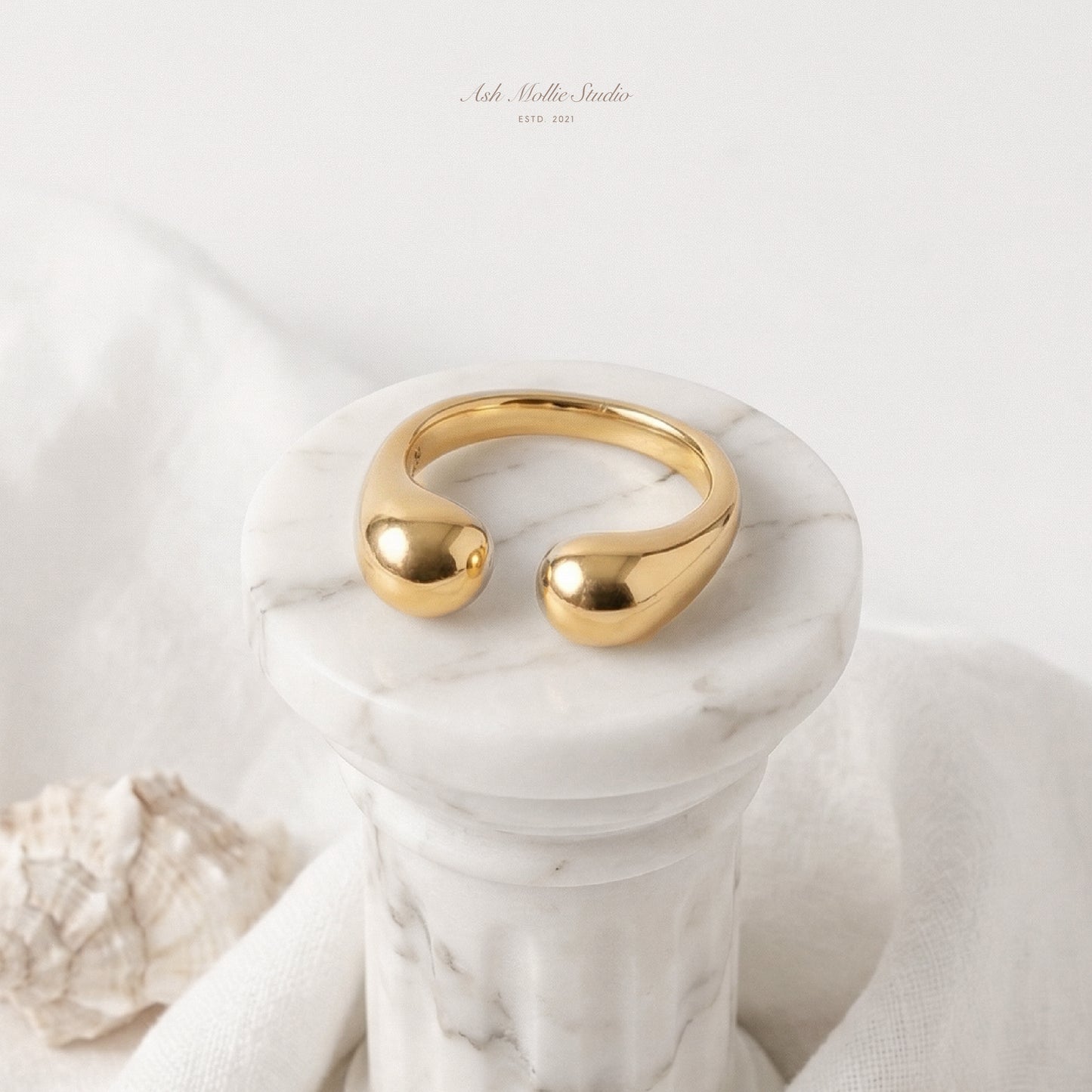 KAFY Gold Teardrop Statement Ring for Women – Minimalist Adjustable Open Sculptural Ring | Ash Mollie Studio - ASH MOLLIE STUDIO
