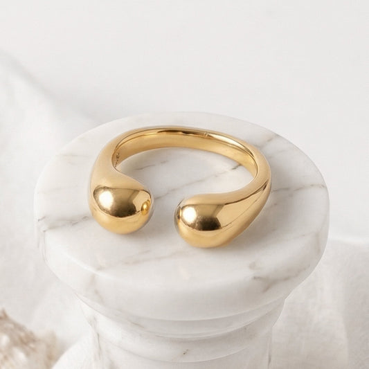 KAFY Gold Teardrop Statement Ring for Women – Minimalist Adjustable Open Sculptural Ring | Ash Mollie Studio - ASH MOLLIE STUDIO