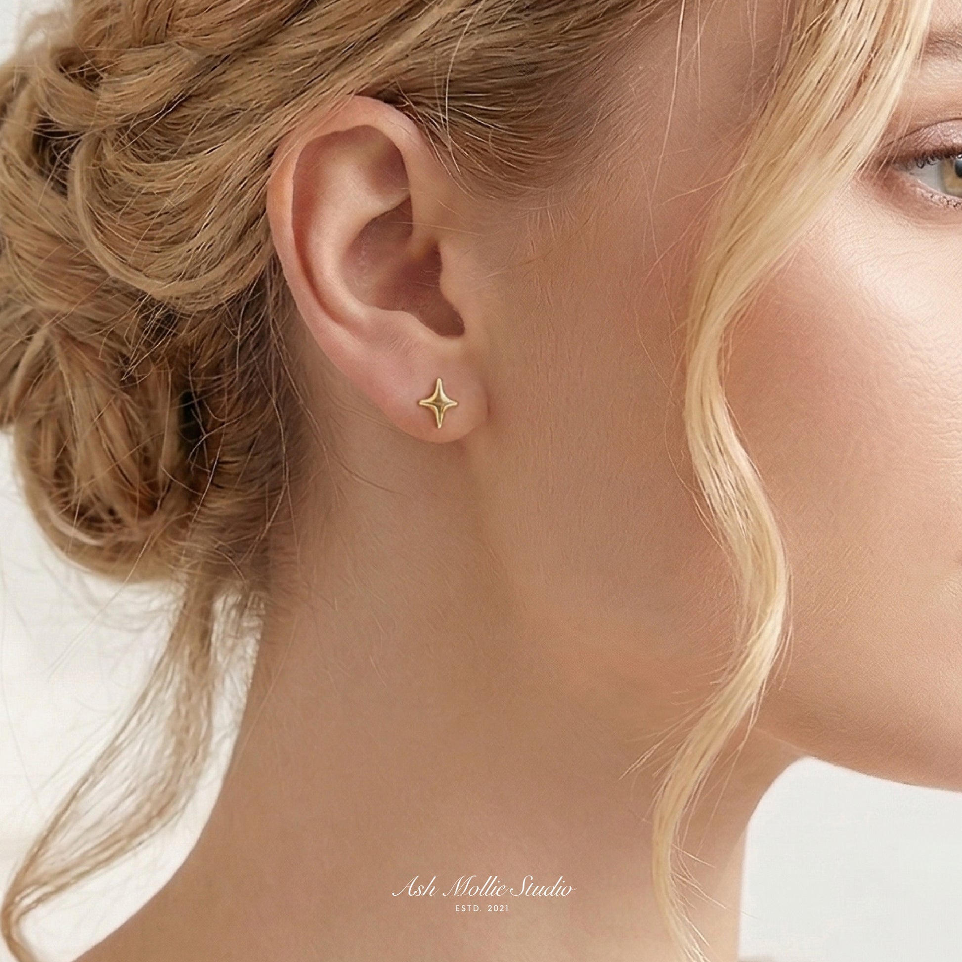 MAEVE Gold Star Stud Earrings – Minimalist Sparkle Mini Earrings for Women | Ash Mollie Studio - ASH MOLLIE STUDIO