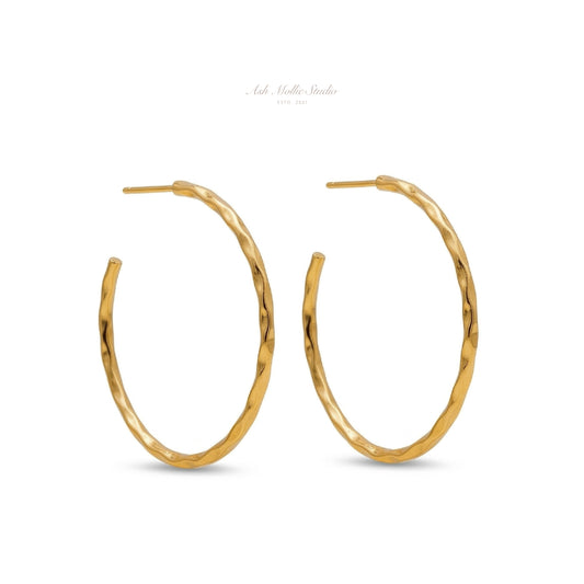 CICILY Chunky Gold Hammered Hoop Earrings – Classic Statement Everyday Hoops | Ash Mollie Studio - ASH MOLLIE STUDIO