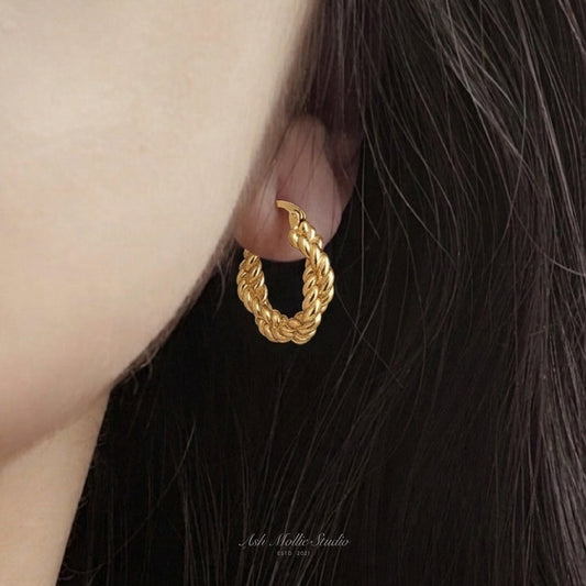 BRIENNE Braided Gold Hoop Earrings – Twisted Minimalist Statement Hoops | Ash Mollie Studio