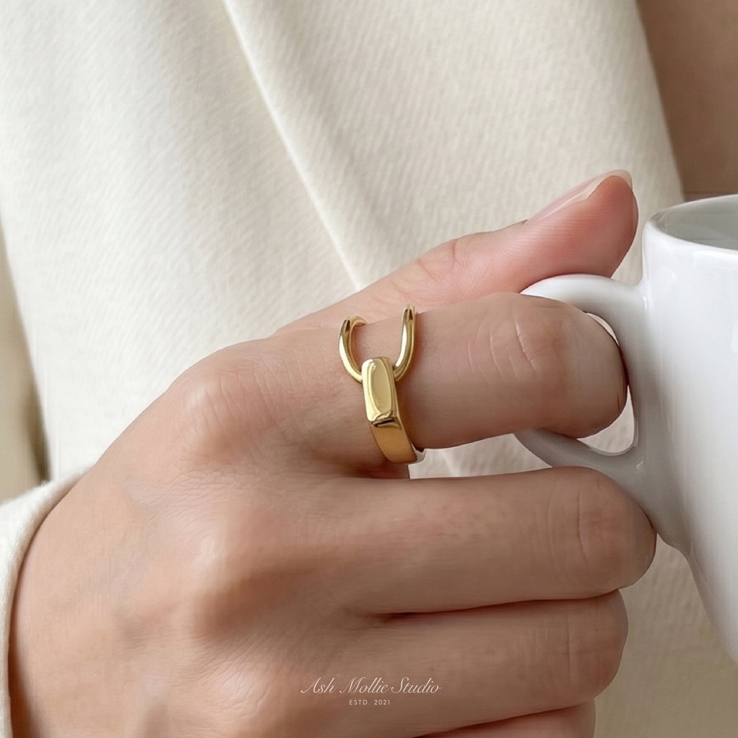 DANA Gold Statement Ring for Women – Minimalist Sculptural Adjustable Open Ring | Ash Mollie Studio - ASH MOLLIE STUDIO