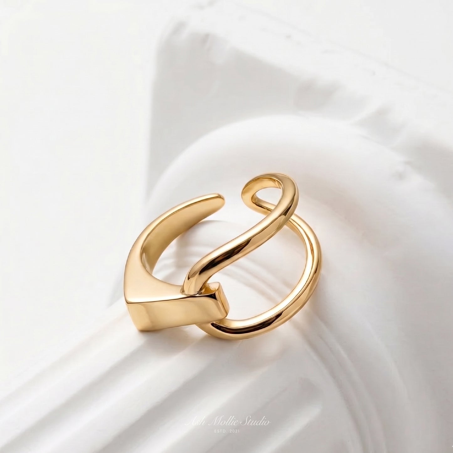 DANA Gold Statement Ring for Women – Minimalist Sculptural Adjustable Open Ring | Ash Mollie Studio - ASH MOLLIE STUDIO