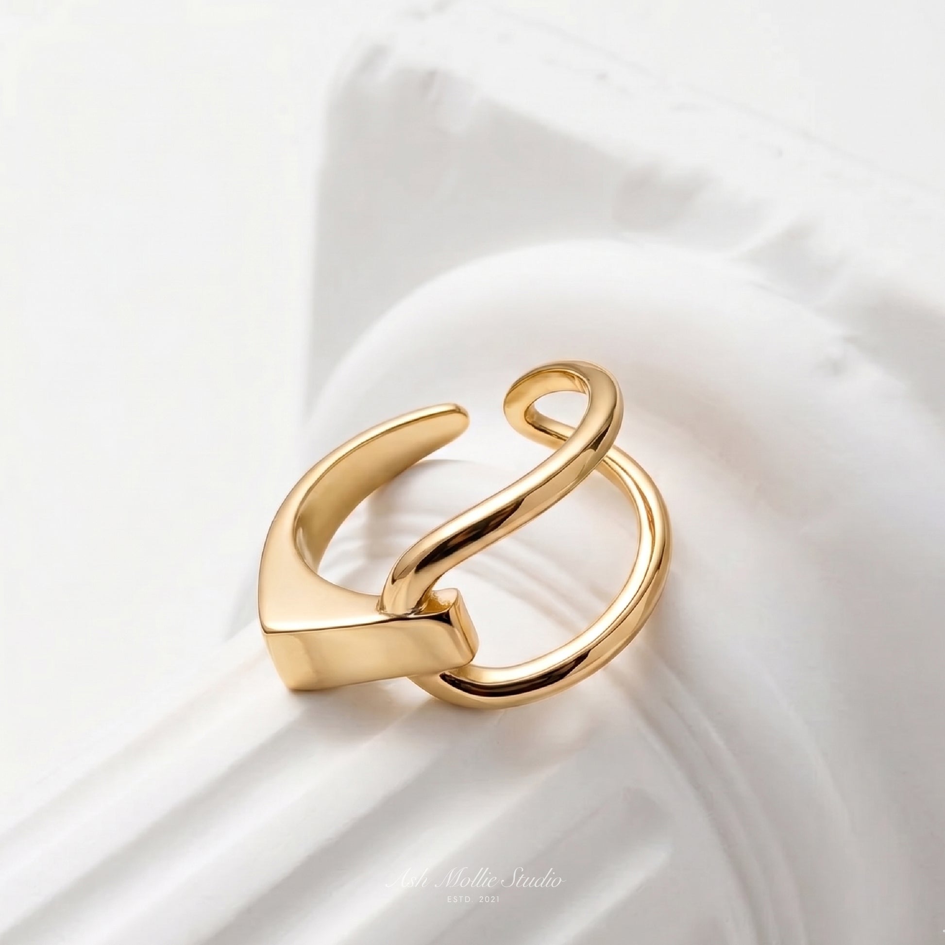 DANA Gold Statement Ring for Women – Minimalist Sculptural Adjustable Open Ring | Ash Mollie Studio - ASH MOLLIE STUDIO