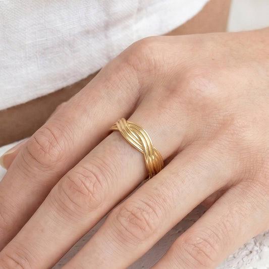 ASHA Gold Braided Ring for Women – Minimalist Adjustable Stacking Rope Band | Ash Mollie Studio - ASH MOLLIE STUDIO