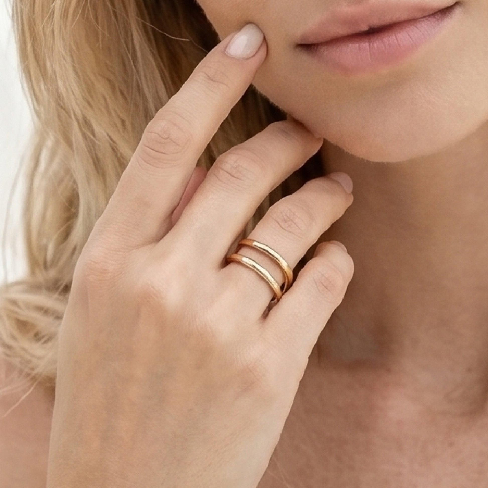 ISABEL Gold Double Band Ring for Women – Minimalist Open Adjustable Stacking Statement Ring | Ash Mollie Studio - ASH MOLLIE STUDIO