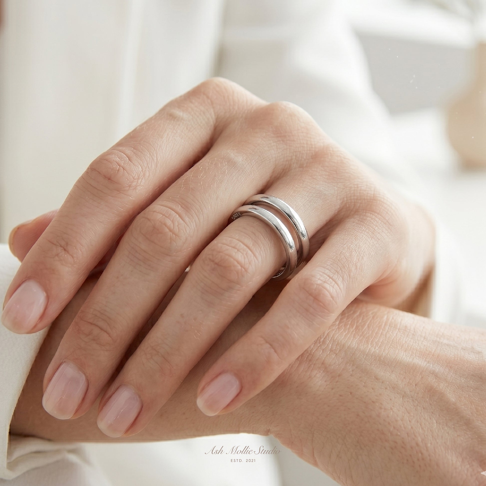 ISABEL Gold Double Band Ring for Women – Minimalist Open Adjustable Stacking Statement Ring | Ash Mollie Studio - ASH MOLLIE STUDIO