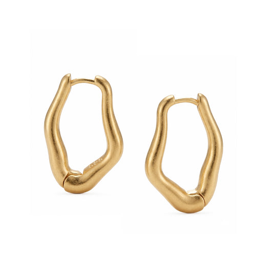 HESTIA Minimalist Brushes Gold Uneven Oval Hoop Earrings – Vintage Inspired Everyday Jewelry | Ash Mollie Studio