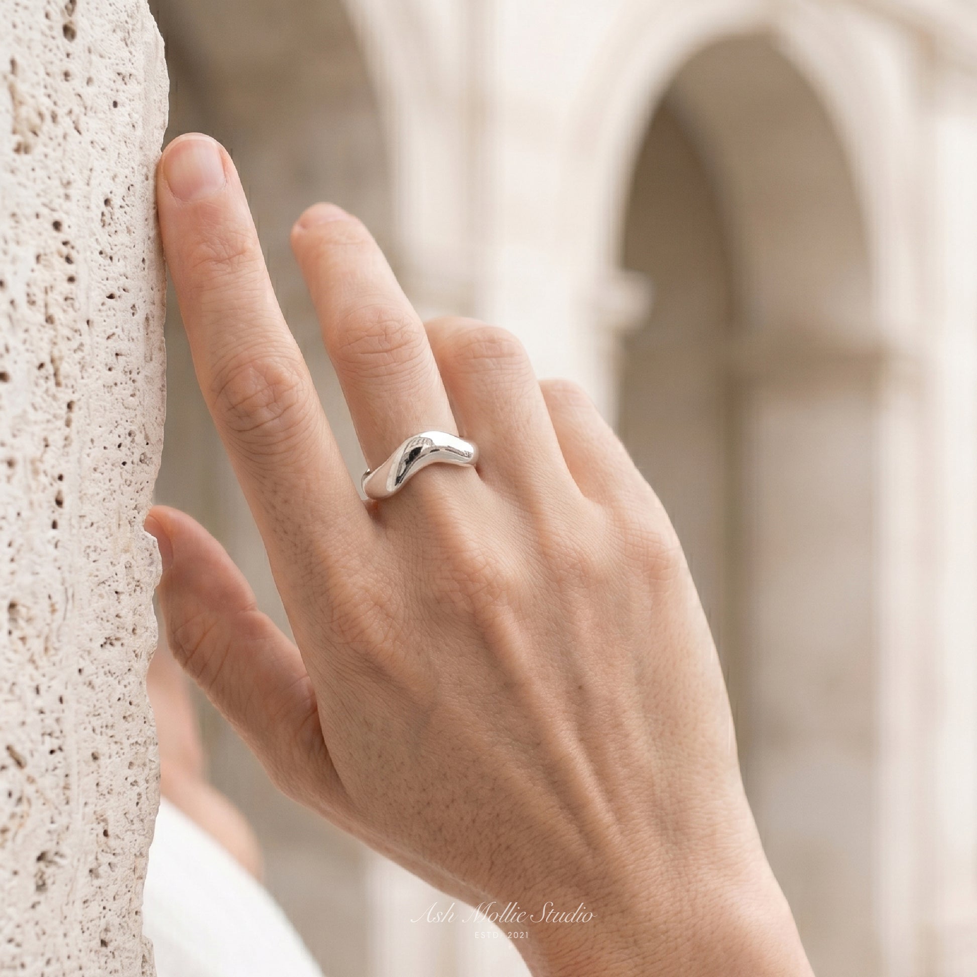 ALICE Gold Folded Ring for Women – Sculptural Minimalist Statement Adjustable Open Ring | Ash Mollie Studio - ASH MOLLIE STUDIO