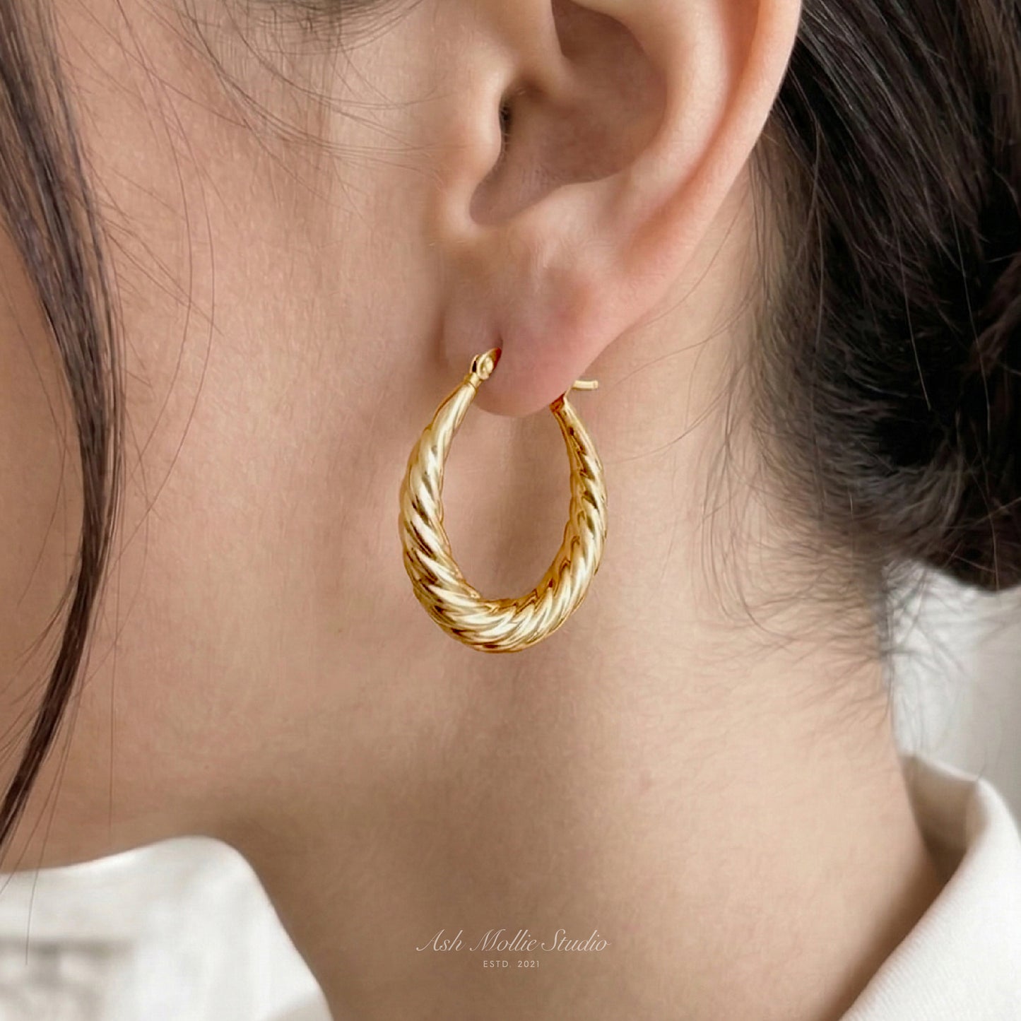 DAENERYS Braided Gold Hoop Earrings – Vintage French Twist Hoop Earrings | Ash Mollie Studio - ASH MOLLIE STUDIO