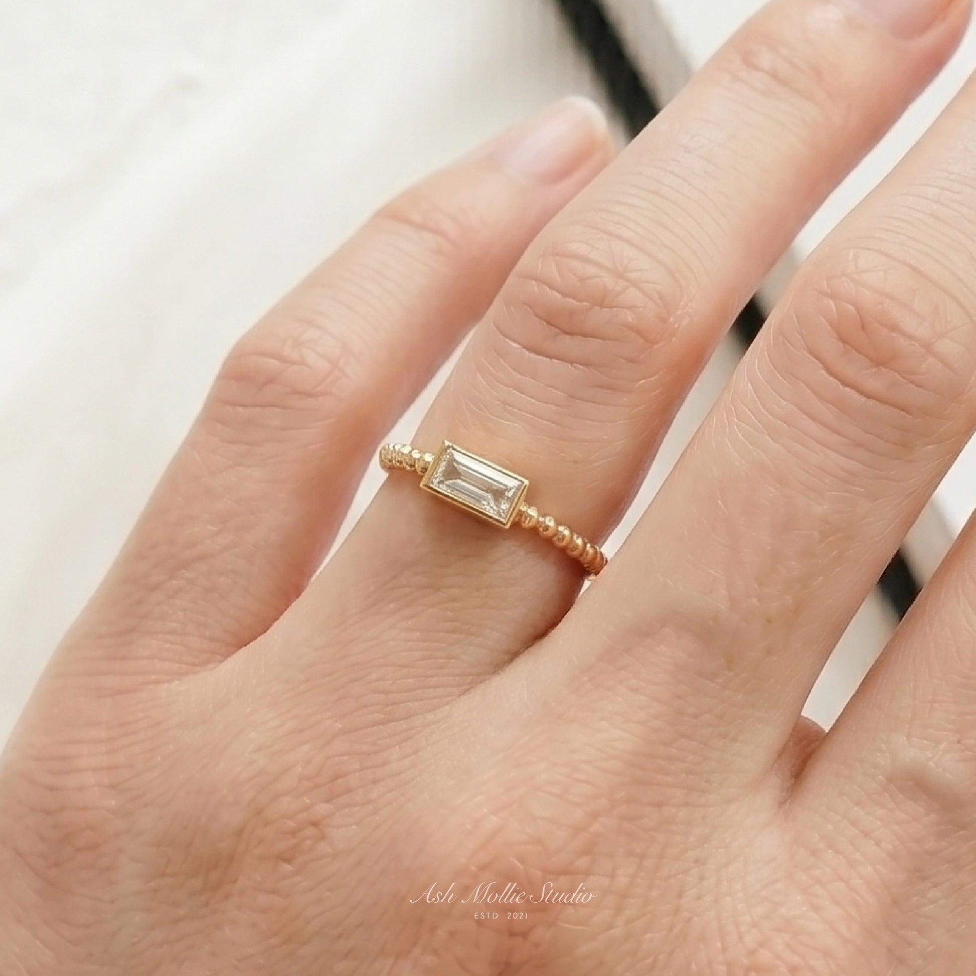 LUCIA Gold Braided Ring with Square Stone – Twisted Minimalist Adjustable Statement Ring for Women | Ash Mollie Studio - ASH MOLLIE STUDIO