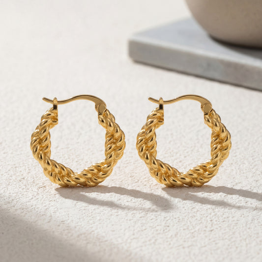 BRIENNE Braided Gold Hoop Earrings – Twisted Minimalist Statement Hoops | Ash Mollie Studio - ASH MOLLIE STUDIO