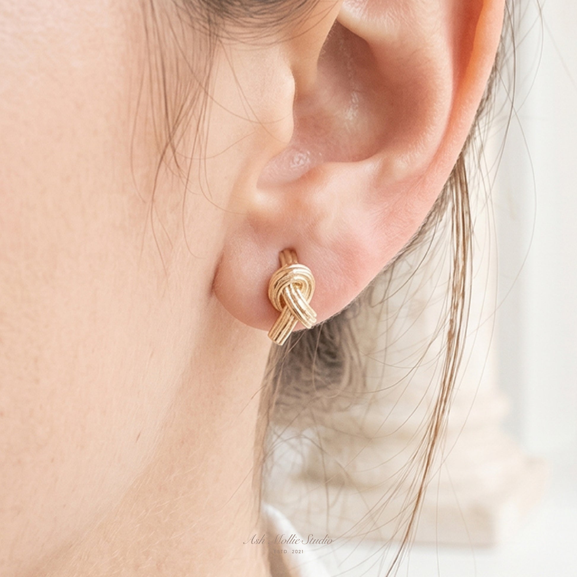LUCREZIA Gold Knot Stud Earrings for Women – Minimalist Dainty Love Knot Everyday Jewelry | Ash Mollie Studio - ASH MOLLIE STUDIO