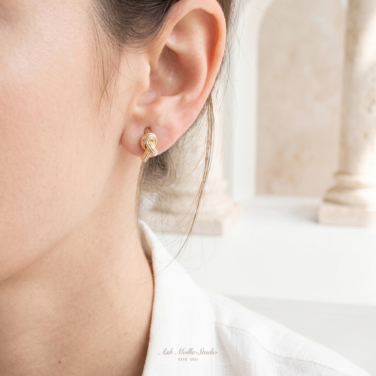 LUCREZIA Gold Knot Stud Earrings for Women – Minimalist Dainty Love Knot Everyday Jewelry | Ash Mollie Studio - ASH MOLLIE STUDIO