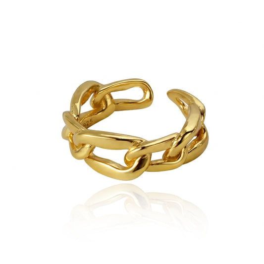DENA Gold Chain Link Ring for Women – Uneven Minimalist Statement Adjustable Open Ring | Ash Mollie Studio - ASH MOLLIE STUDIO