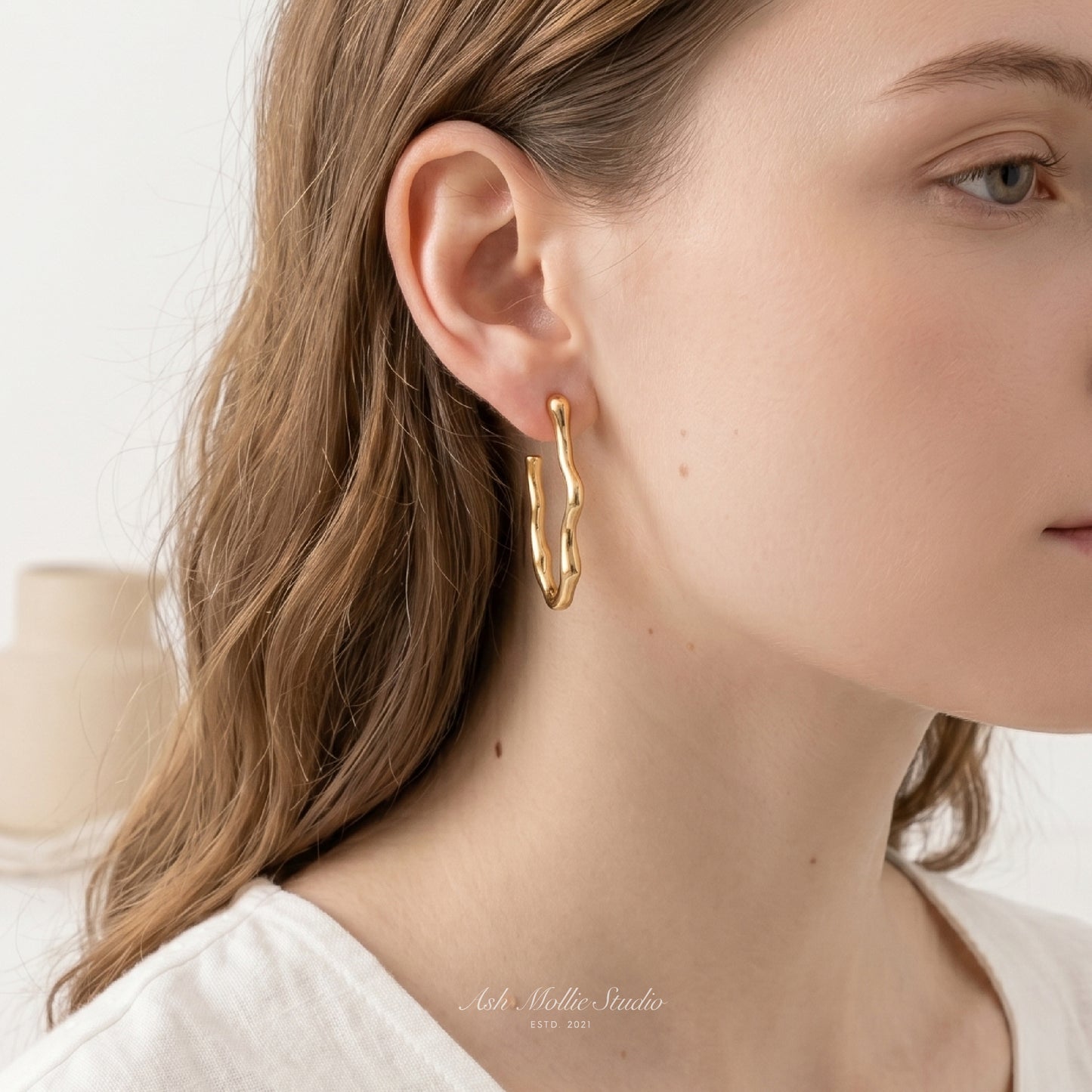 ANTHENA Long Asymmetric Irregular Earrings - ASH MOLLIE STUDIO