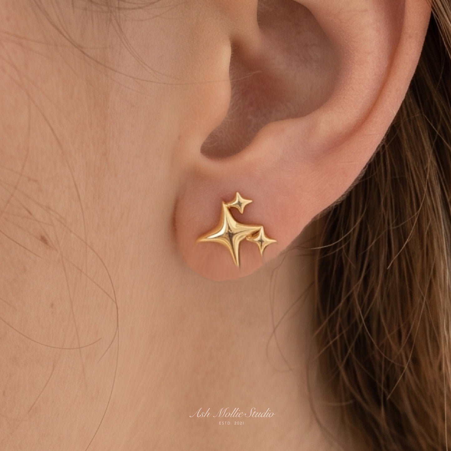 GAIA Gold Star Stud Earrings for Women – Minimalist Celestial Dainty Everyday Jewelry | Ash Mollie Studio - ASH MOLLIE STUDIO