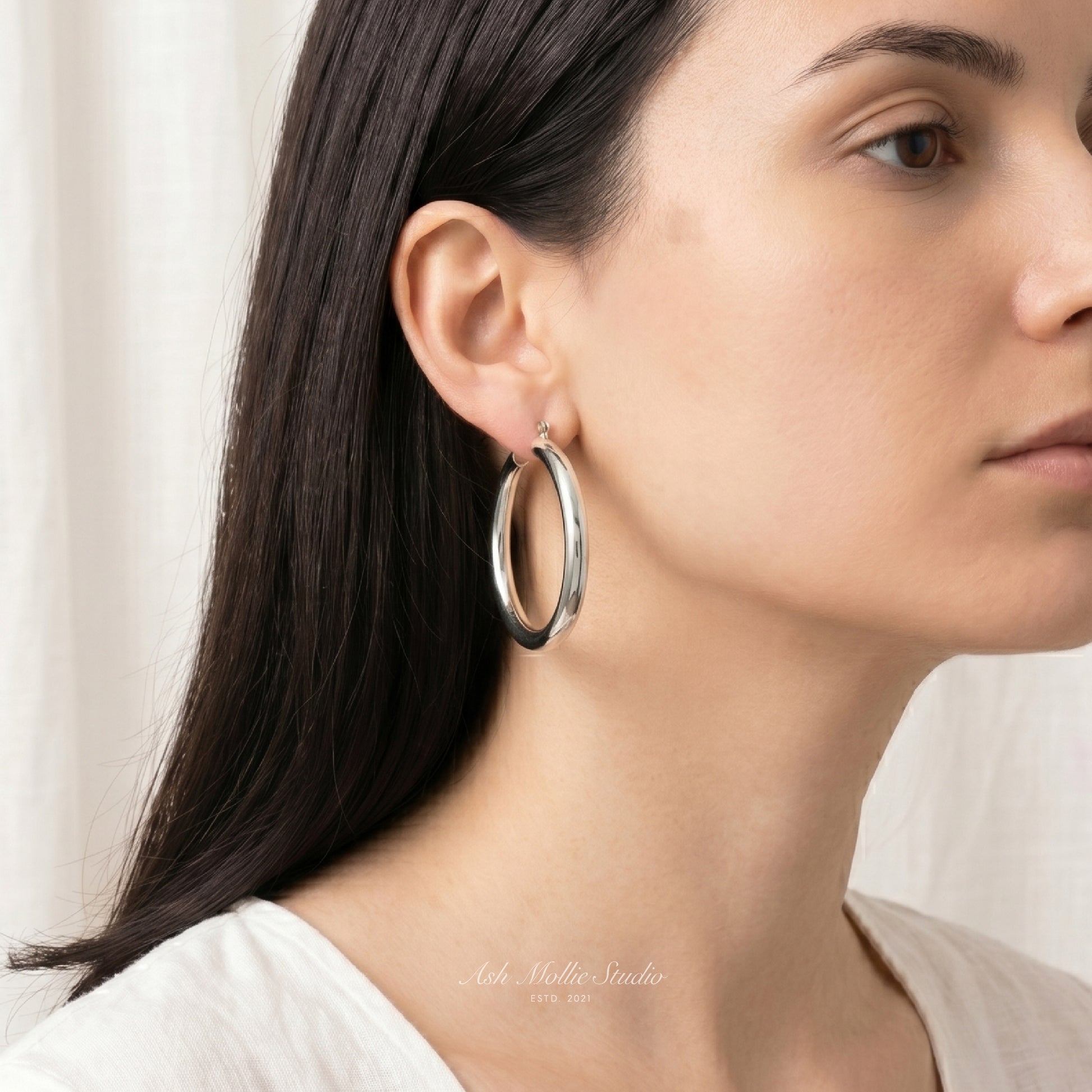 sterling silver chunky silver hoop earrings statement jewelry