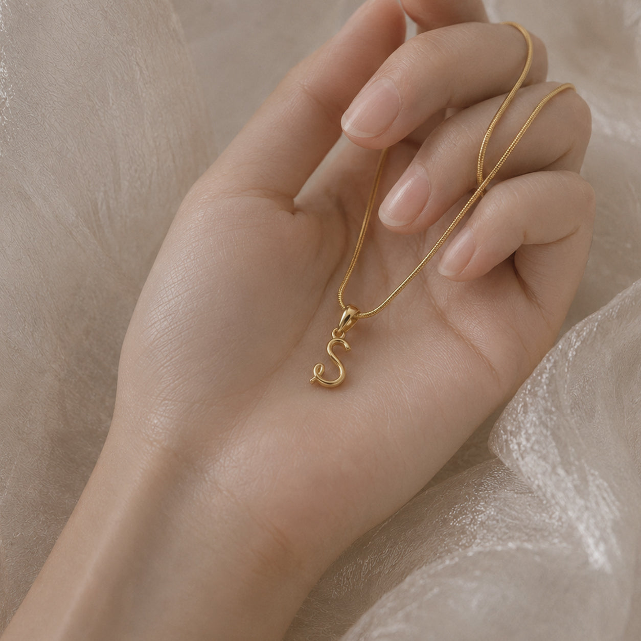 The Chosen Letter S – Gold Filled Initial Pendant - ASH MOLLIE STUDIO