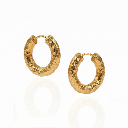 Laila Textured Gold Hoop Earrings Sterling Silver 14k Gold Plated - ASH MOLLIE STUDIO