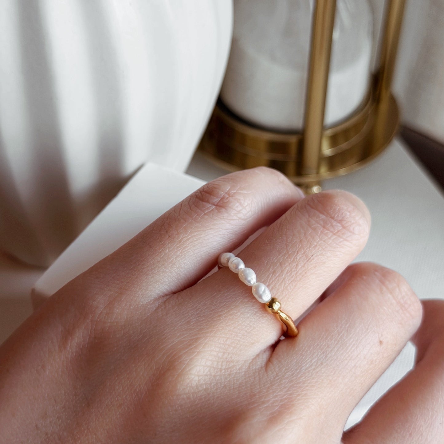 EVIE Sculptural Pearl & Gold Ring - ASH MOLLIE STUDIO
