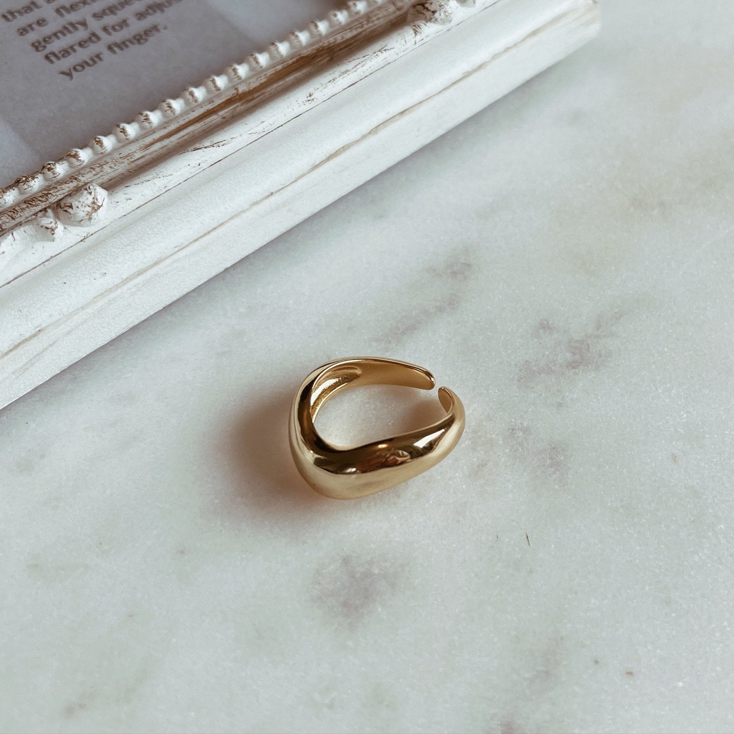 Adjustable gold plated statement wave ring