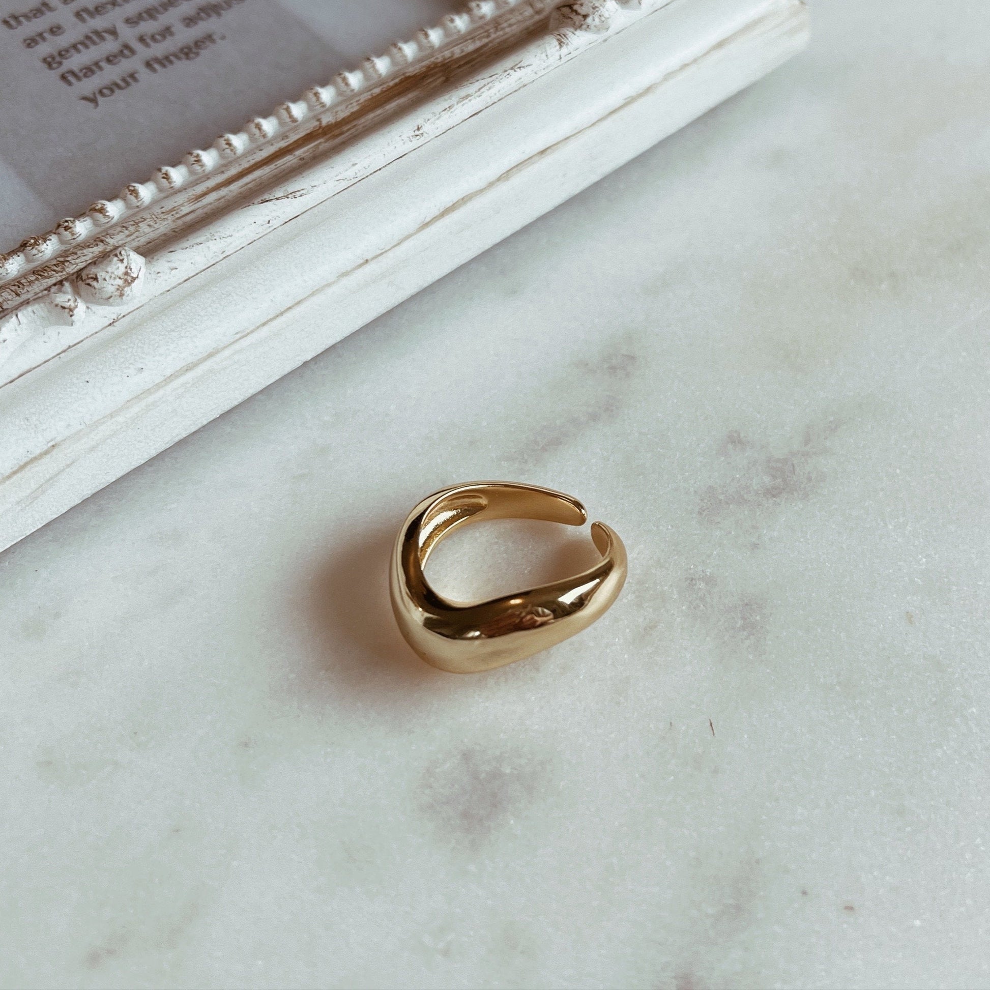 Adjustable gold plated statement wave ring