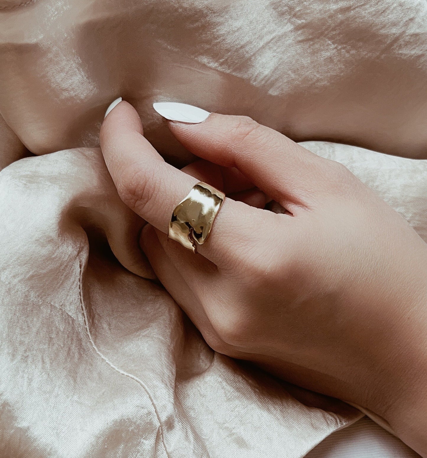 Thick gold statement ring with 14k gold plating