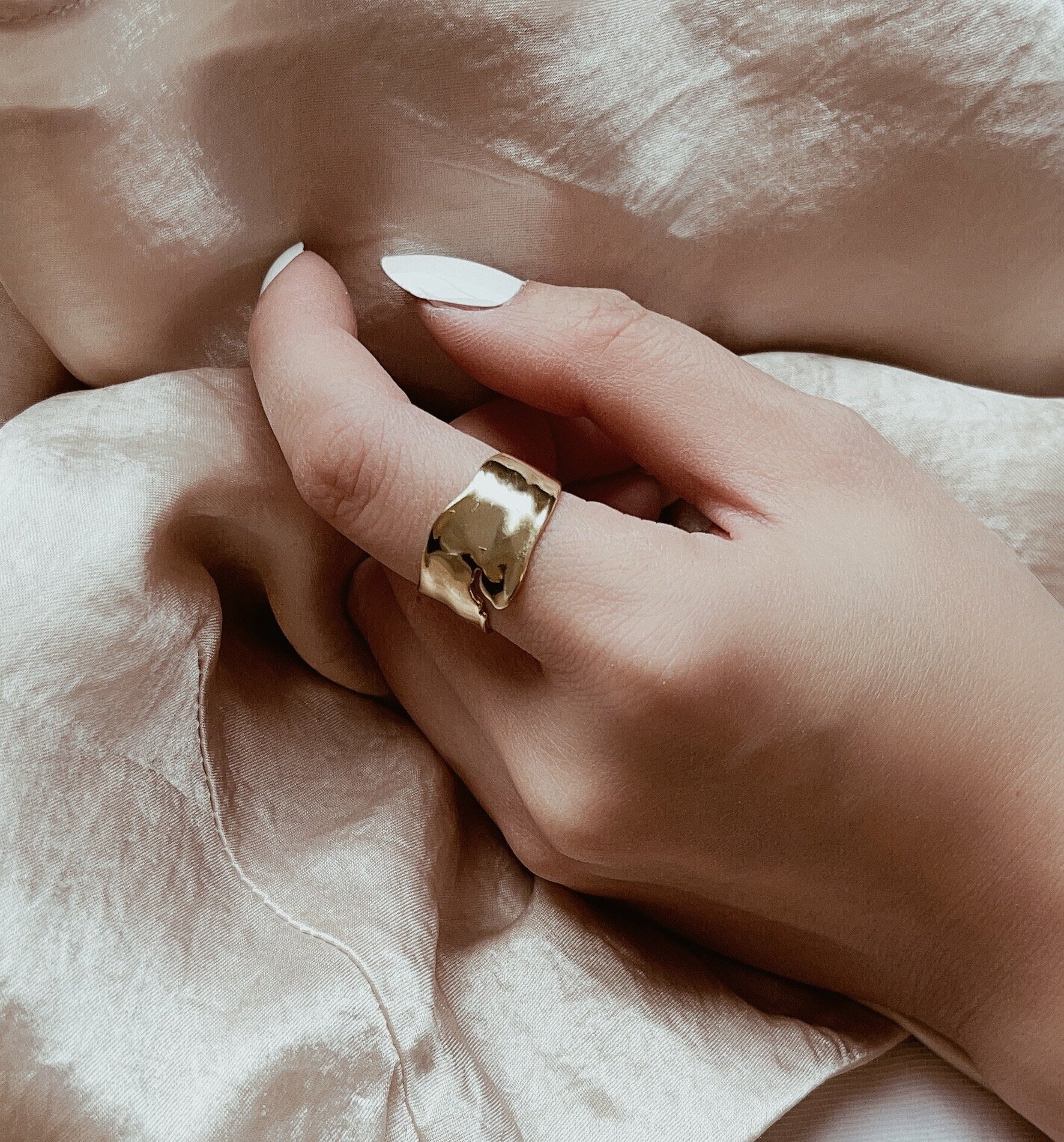 Thick gold statement ring with 14k gold plating